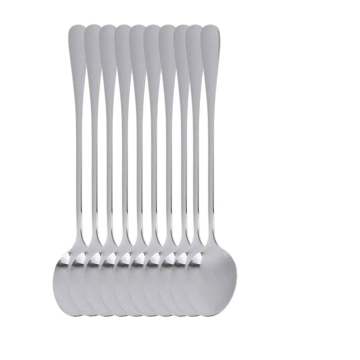 

10Pcs Stainless Steel Ice Spoons Stylish Long Handle Ergonomic Design Dessert Coffee Stirring Serving Spoon Tableware