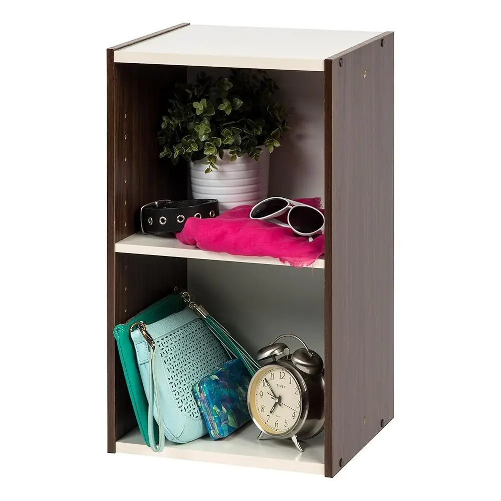 

Usa, . 2-Tier Cubby Storage Bookshelf With Adjustable Shelves, 14"" Width Stackable Easy Assembly Space Saving Shelving Unit