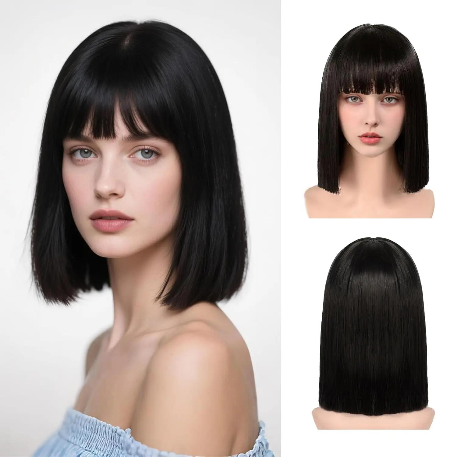 Synthetic Short Straight Purple Wig with Bangs Natural Looking Heat Resistant Hair For Women Halloween Cosplay Costume Wigs