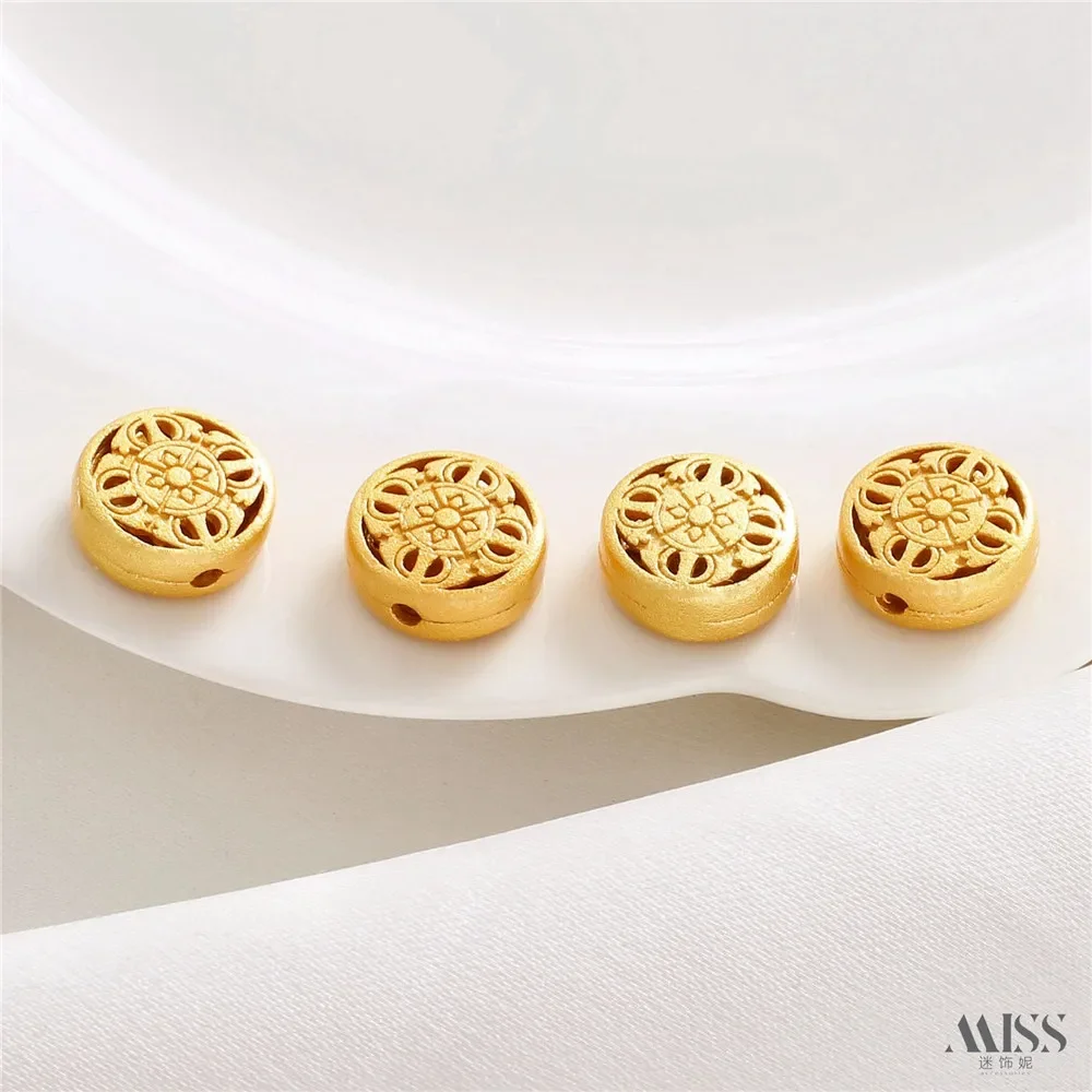 18K الذهب اللون جولة على الوجهين من خلال ثقب حبة التقسيم DIY اليدوية سوار قلادة مطرز سلسلة مجوهرات اكسسوارات