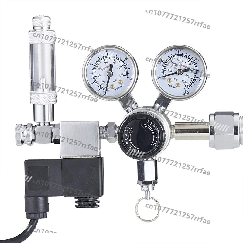 Aluminum CO2 aquarium gas regulator with No. 2 bubble counter solenoid check function and pressure regulator