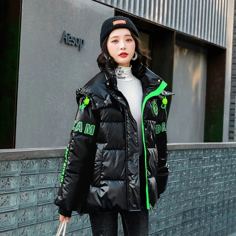 Glossy Down Padded  Coat Women Stand-up Collar Waterproof Puffer Jacket 2024 New Winter Warm Hooded Parkas Female Korean Loose S