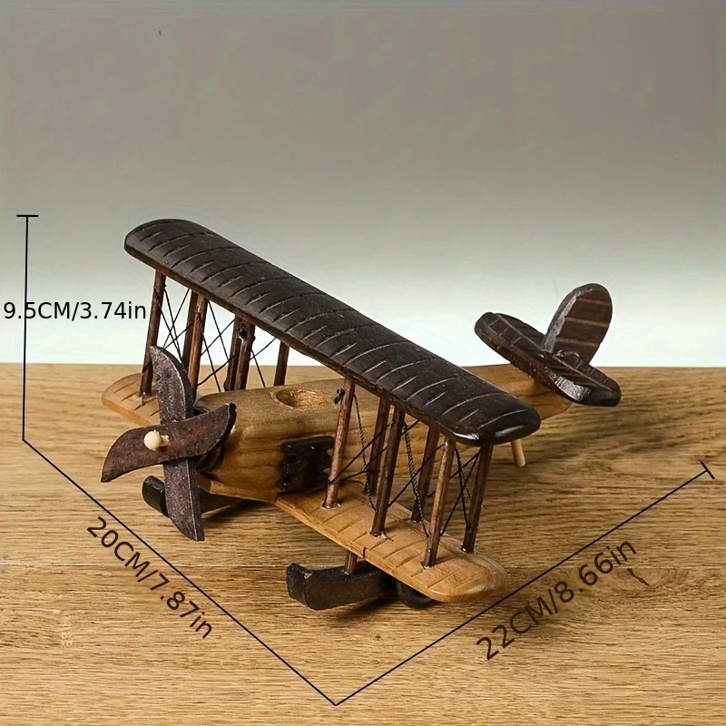 Vintage Wooden Airplane Ornament, Creative Home Desktop Airplane Model Decoration, Wooden Cross-Border Craft view 6