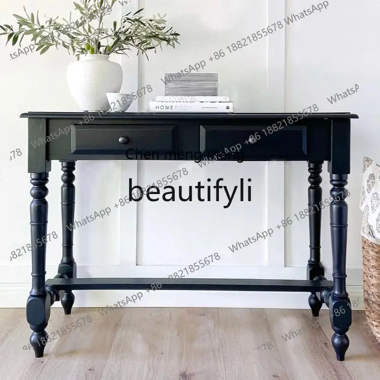 178American solid wood porch table/retro French desk/simple modern black table against the wall