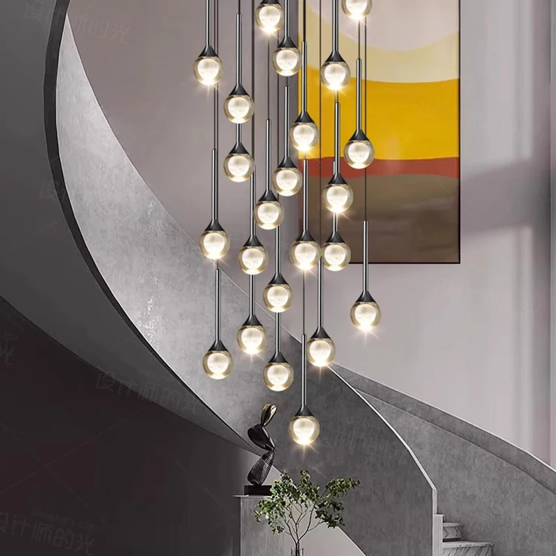 

Modern Creative Fashion Circular Glass Ball LED Pendant Light for Stair Living Room Attic Dining Table Chandelier Indoor Fixture