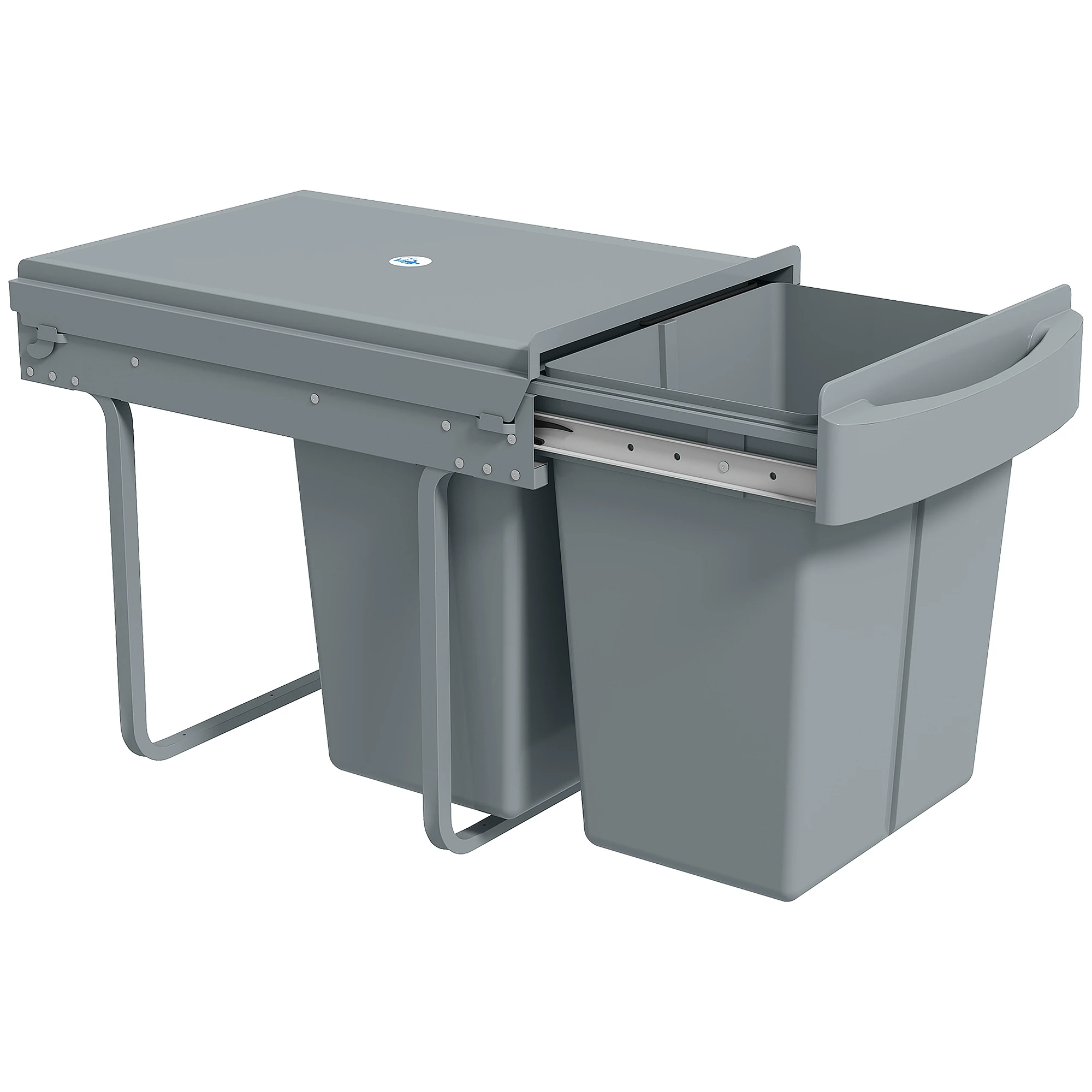 HOMCOM inbouw schuifkeukenafvalbak met 2x20 L uitneembare compartimenten, afvalbak onder gootsteen met ijsdeksel, vloeistof- en handgreepschuif, voor afval en recycling, Grijs