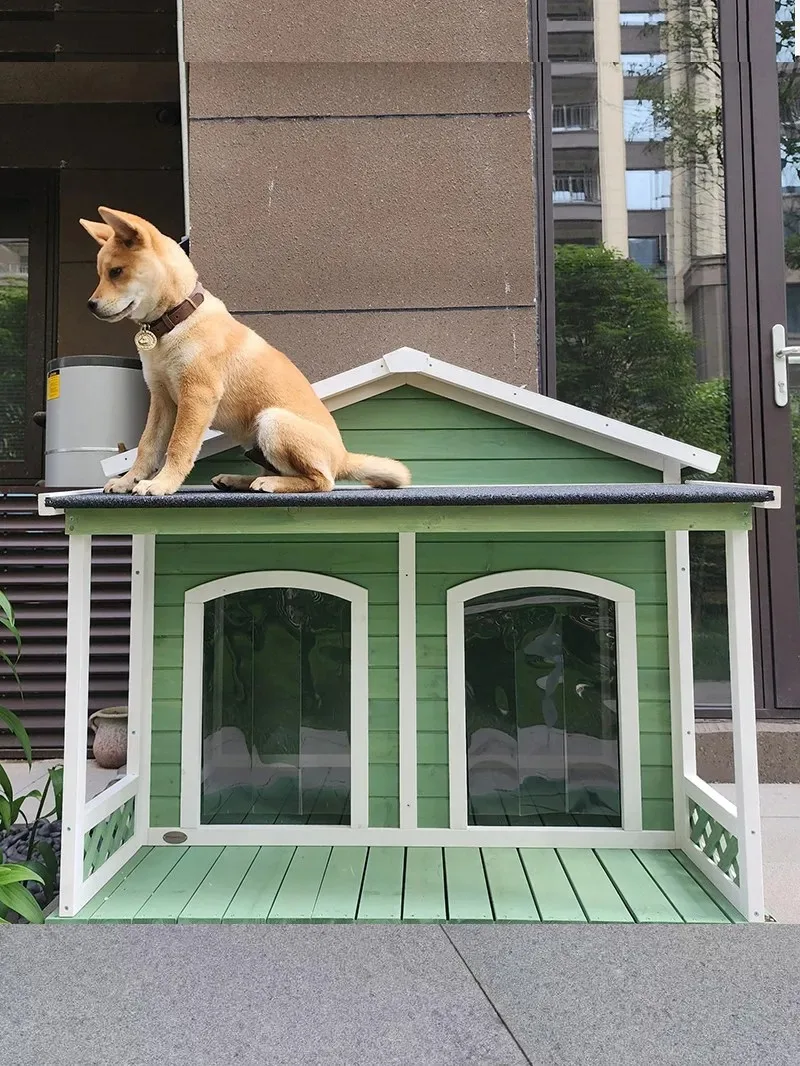 Outdoor Kennel Small and Medium-sized Dog Real Wooden Pet Kennel Cat Nest Double Door Villa Balcony Waterproof Outdoor Kennel