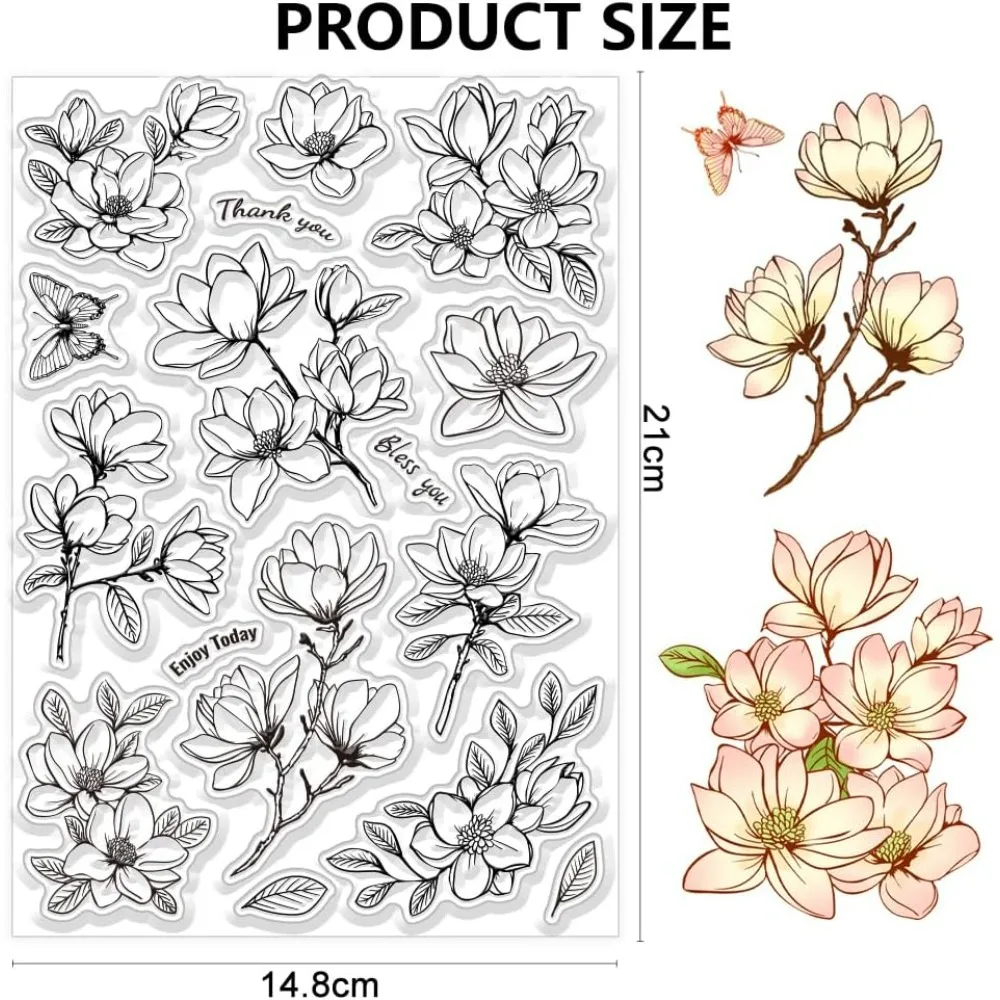 1pc Magnolia Flower Clear Stamps Plants Transparent Silicone Stamps for Crafting Card Album Decoration Embossed Paper Crafts
