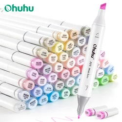 Ohuhu Oahu 48 Pastel Colors Marker Pen Set Alcohol Art Markers Dual Tips Felt Pen Sketching Drawing Graffiti Manga School Art