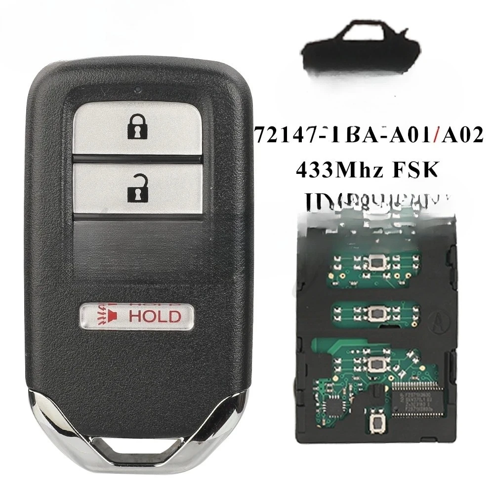 

Автомобильный смарт-ключ с дистанционным управлением для Honda Civic 2016-2020, карта прочности 433,92 МГц 72147-TBA-A01/A02