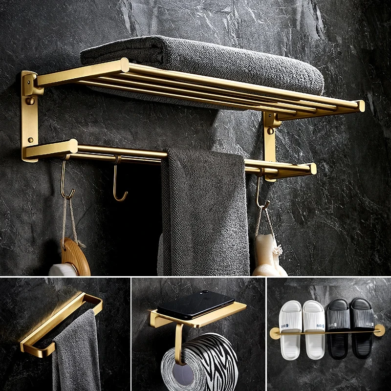 Towel Bath Cloth Rack Solid Brass Hook Waterproof Moisture Proof Durable Foldable Space Saving Movable Left Right