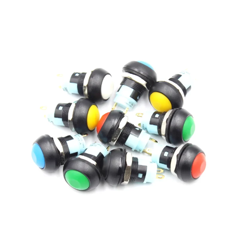 5PCS Mini 12MM Interruttore a pulsante circolare impermeabile PBS-33A 250V 3A Auto Reset On/Off 2 pin