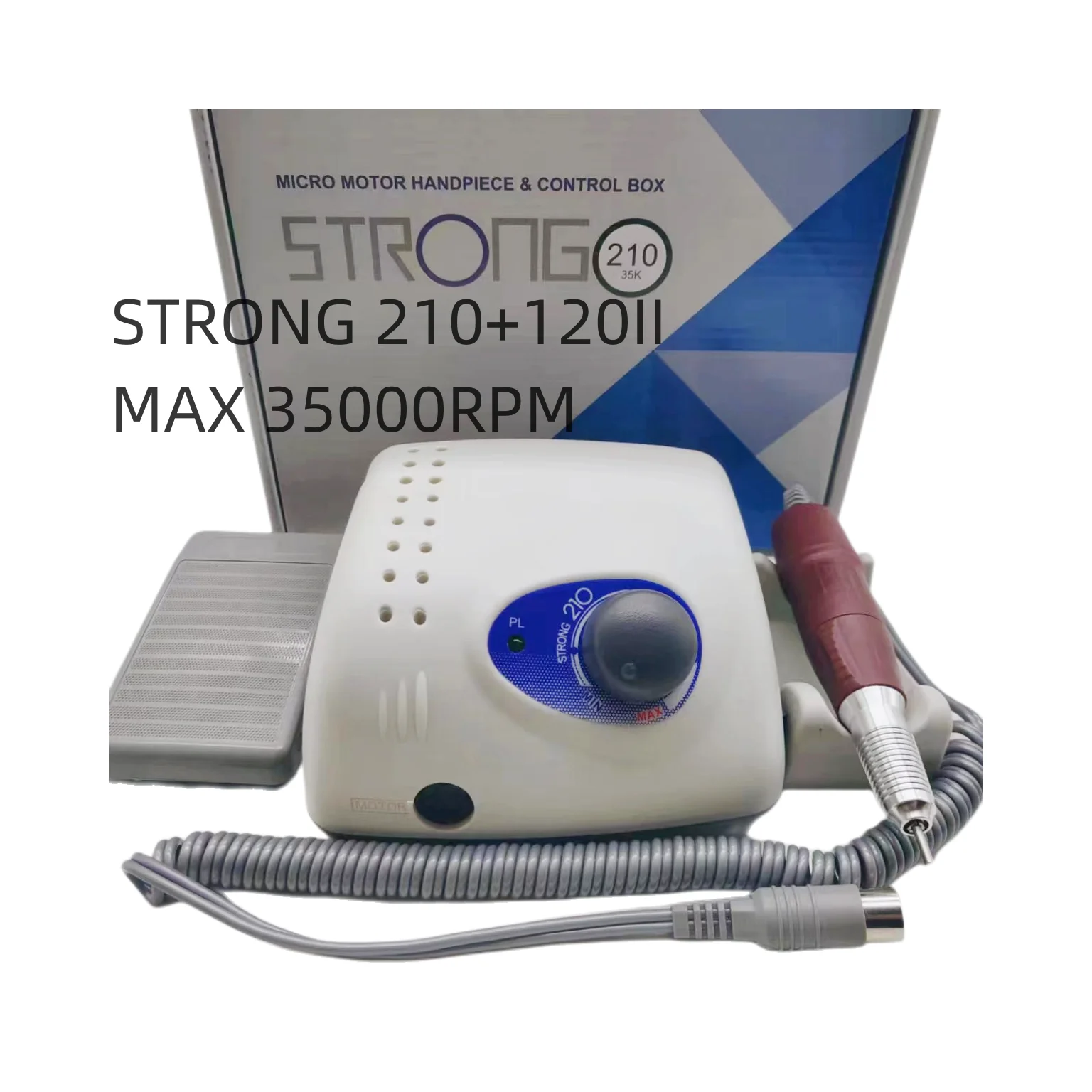 Strong 210 65W electric nail drill control box 35000rpm 120II electric nail drill manicure handle polishing nail file tool