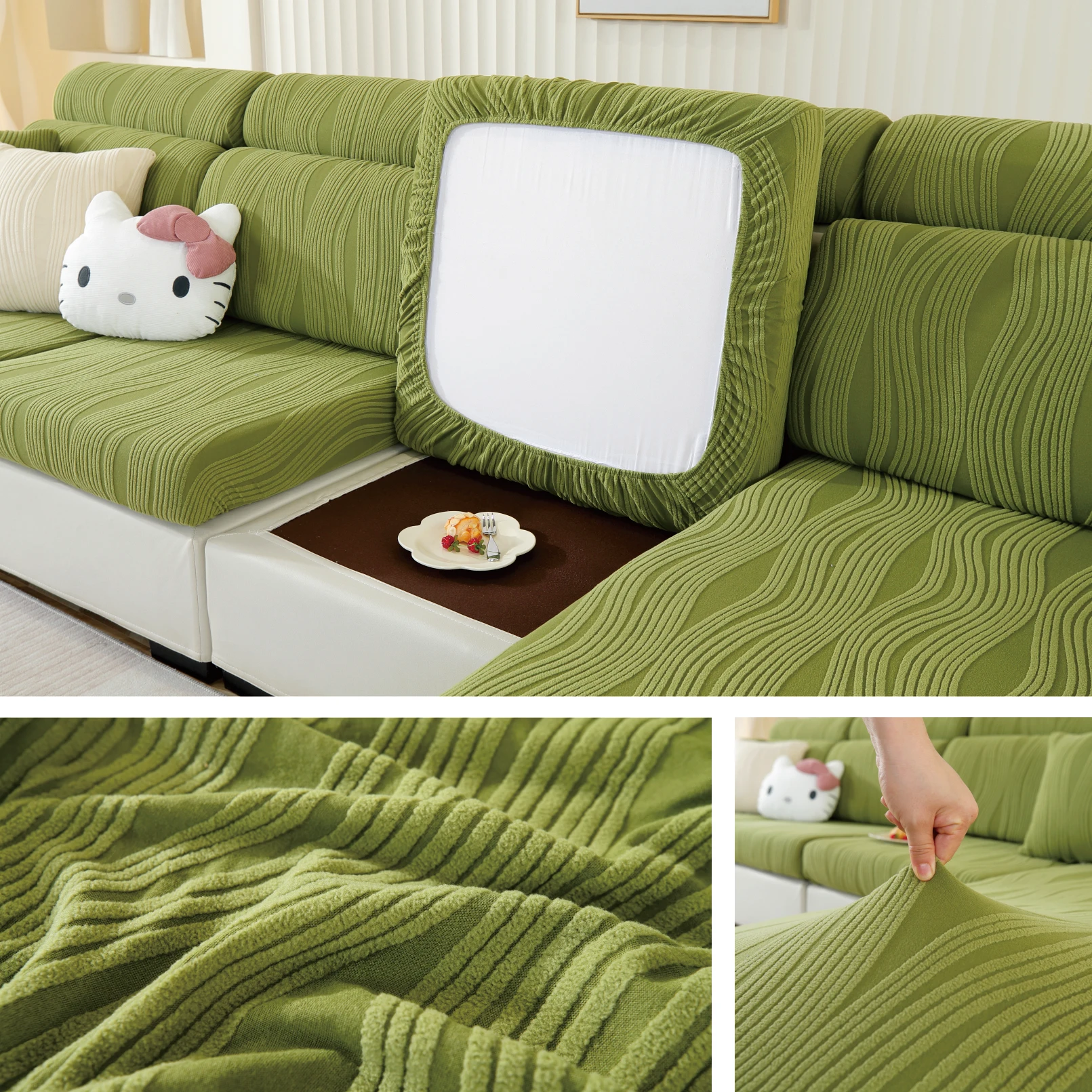 All-Season Line Pattern Combination Sofa Cover, Elastic and Soft, Machine Washable Dust Cover, Easy to Care for Sofa Cover