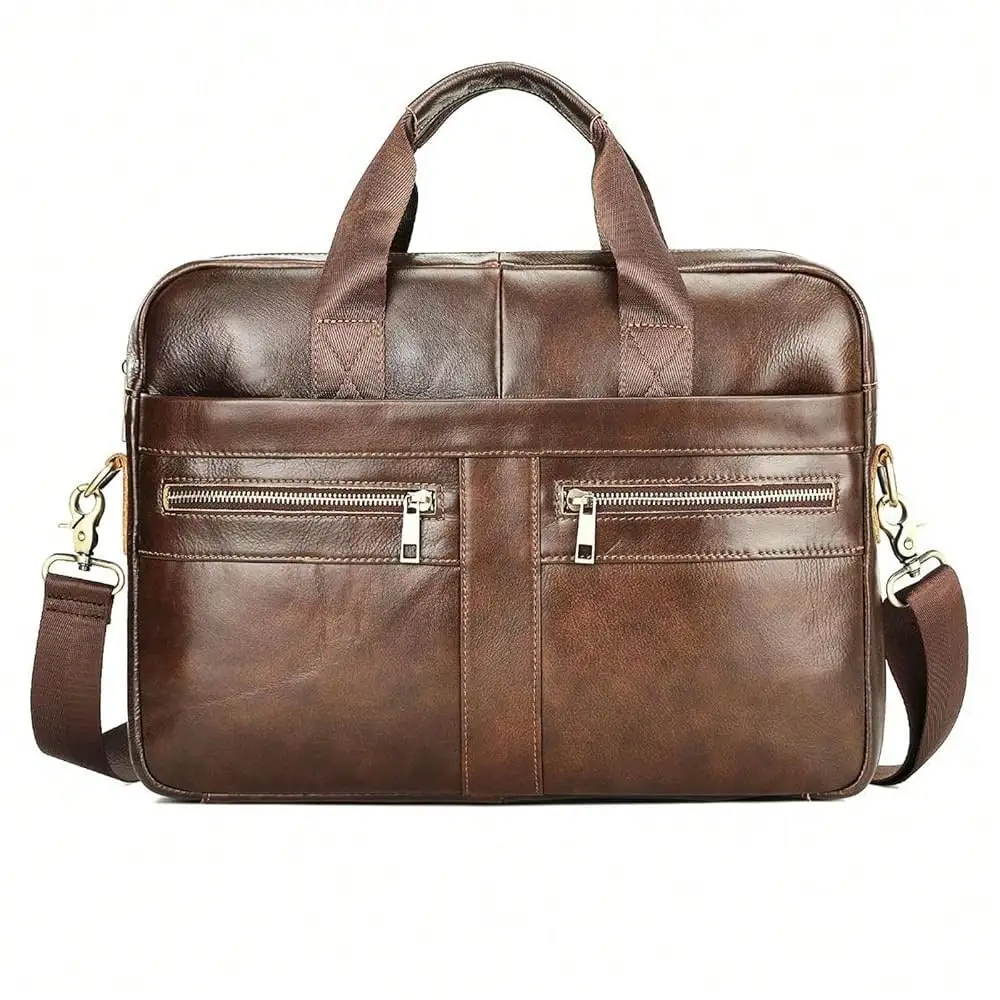 

Vintage Leather Laptop Briefcase, 16 Inch Messenger Bag, Crossbody Shoulder Computer Satchel For Men Office Computer Bag