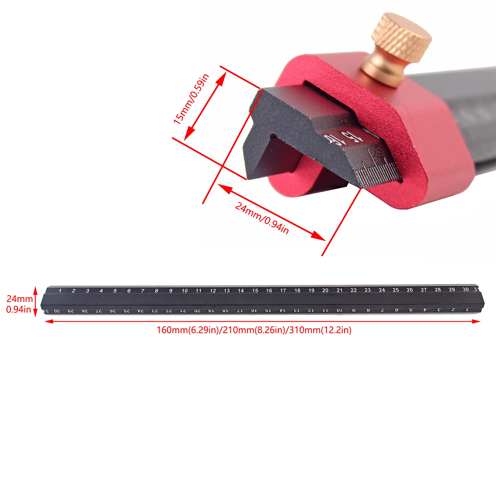 Imagem -03 - Woodworker Edge Ruler com Stop Medição de Marcação Ferramenta Reta para Carpinteiros Maquinistas Métrica Polegada 16 21 31cm 1pc