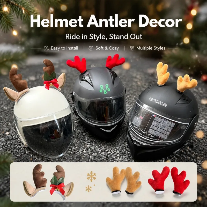 Christmas Motorcycle Helmet Plush Antlers Decor Universal Full Half Face Helmet Accessories Riding Photo Props