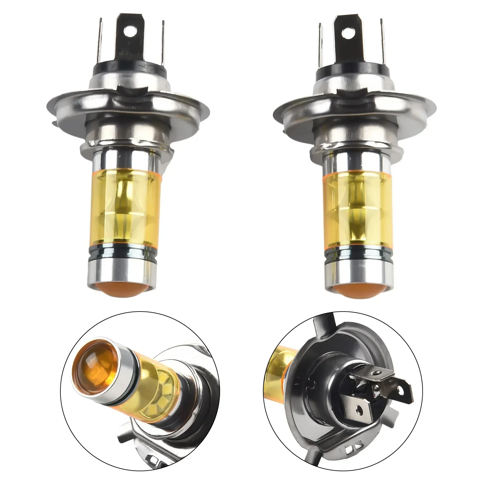 Enhance Nighttime Visibility With H4 6000K Yellow LED Headlight Bulbs, High Power Output, Long Working Life Set Of 2