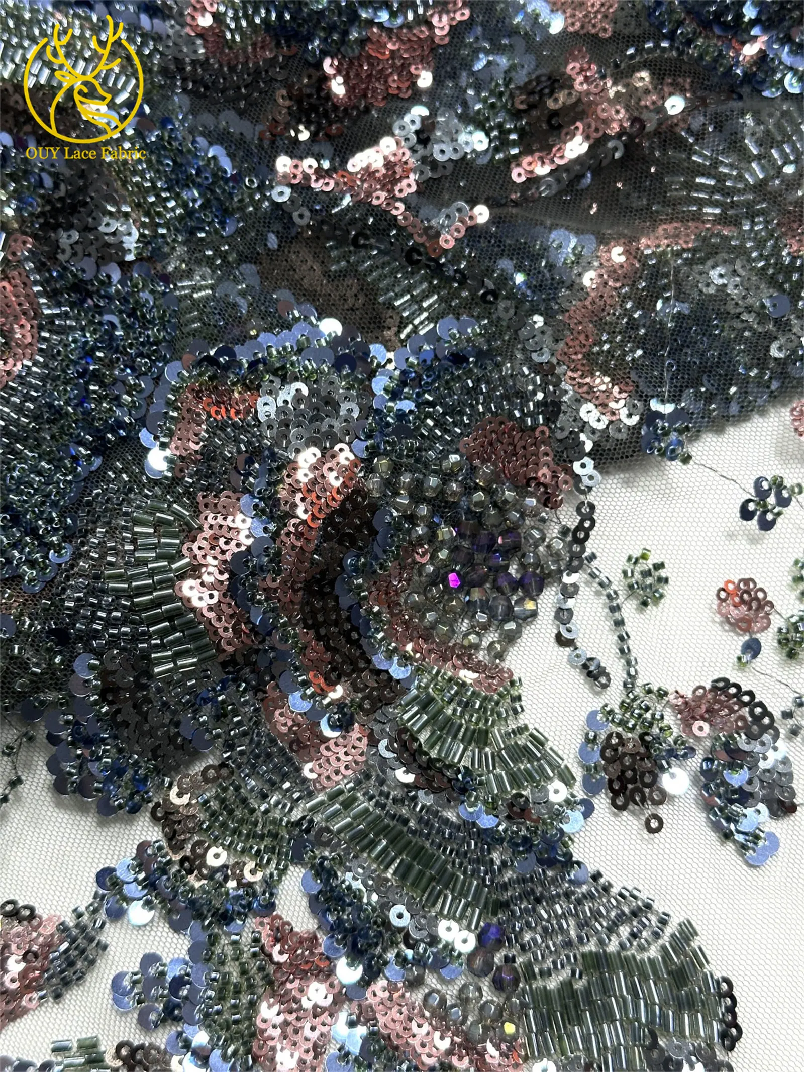 Luxuriöser französisch hergestellter schwerer Perlen-Spitzenstoff 2026 Hochwertiger afrikanischer nigerianischer Pailletten-Spitzenstoff für Hochzeitskleider und Partykleider – Detail 13