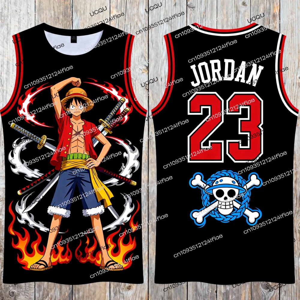 2026 New Arrival One Piece Luffy Special Edition Jordan #23 Basketball Jersey Vest Adult Men's Basketball Sports Shirt Kids Vest