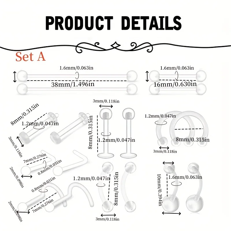 4 قطعة من البلاستيك الصناعية الحديد الحاجب الشفة والأنف خاتم الاكريليك السرة غضروف شفاف دوامة هوب ثقب الجسم
