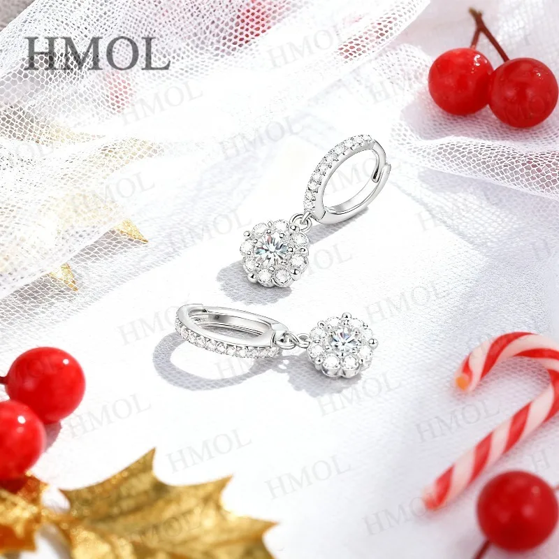 Round Cut 1CT Moissanite Earring White/Black/Champagne/Blue/Sparkling Green S925 Silver Exquisite Women's Jewelry Christmas Gift