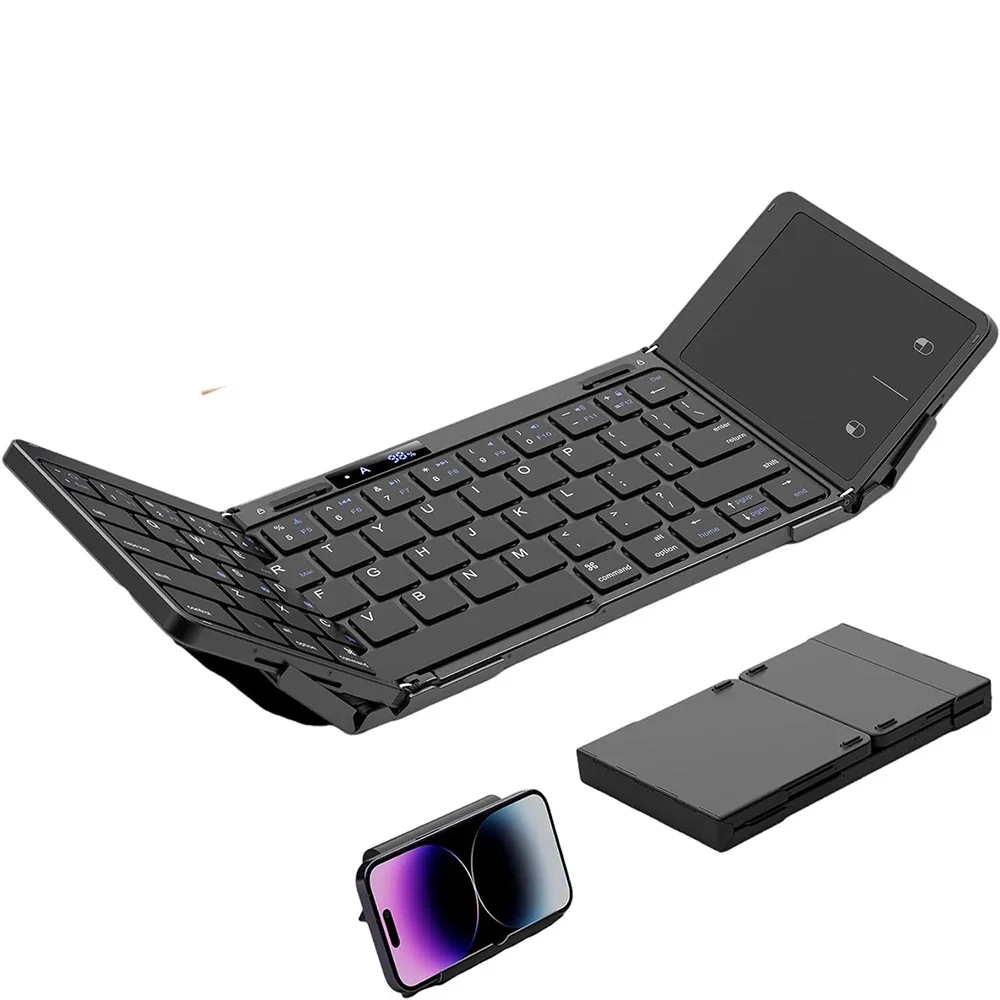 

Складная Bluetooth-клавиатура из сплава, дисплей уровня заряда батареи, перезаряжаемая беспроводная складная клавиатура с сенсорной панелью для ноутбука