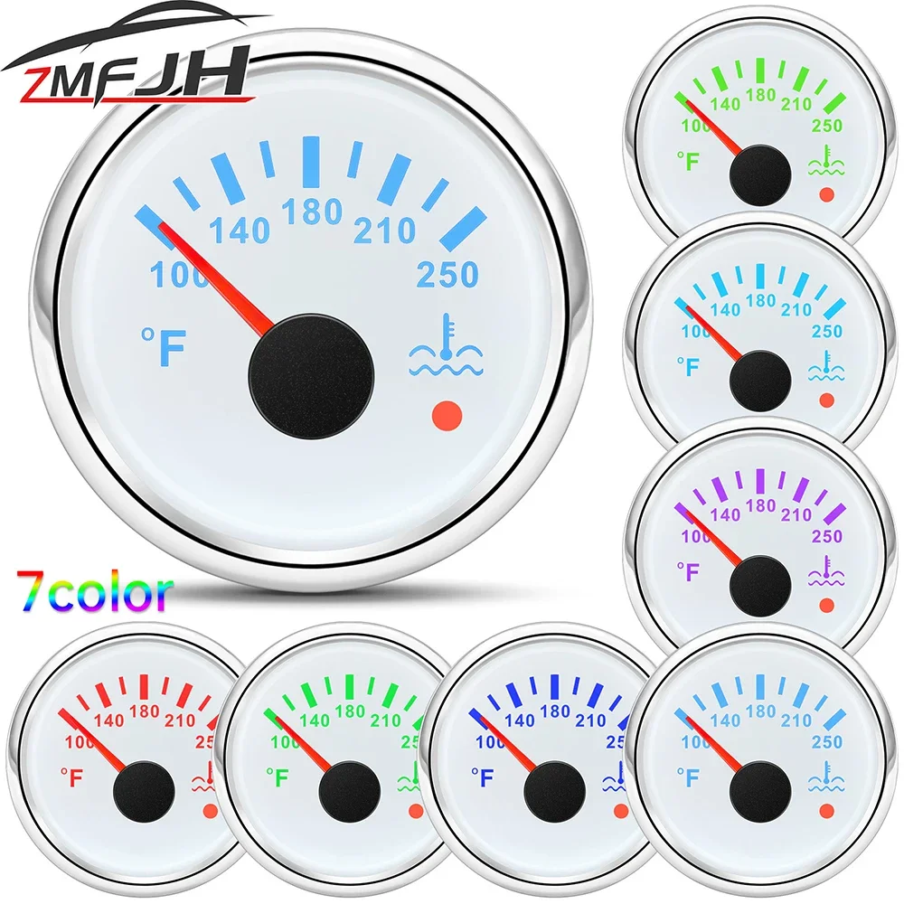 AD 52mm 100-250℉ Water Temperature Gauge For Marine Boat 7 Colors Backlight Water Temp Indicator Water Temp Gauge Customized