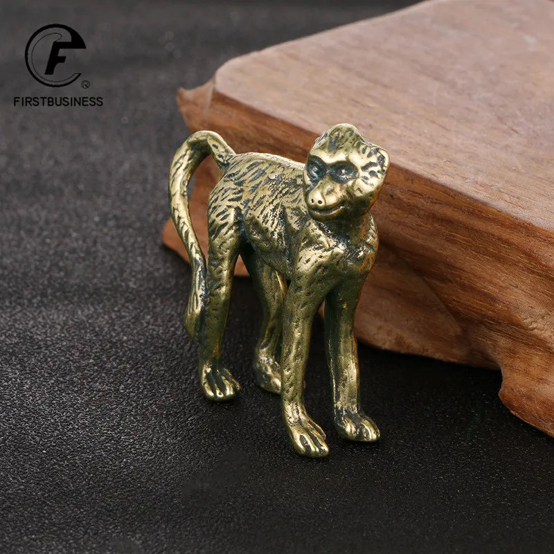 Solid Brass Long Tail Monkey Figurine Miniature Tea Pet Craft Desktop Small Ornament Animal Home Decor Accessories Children Gift