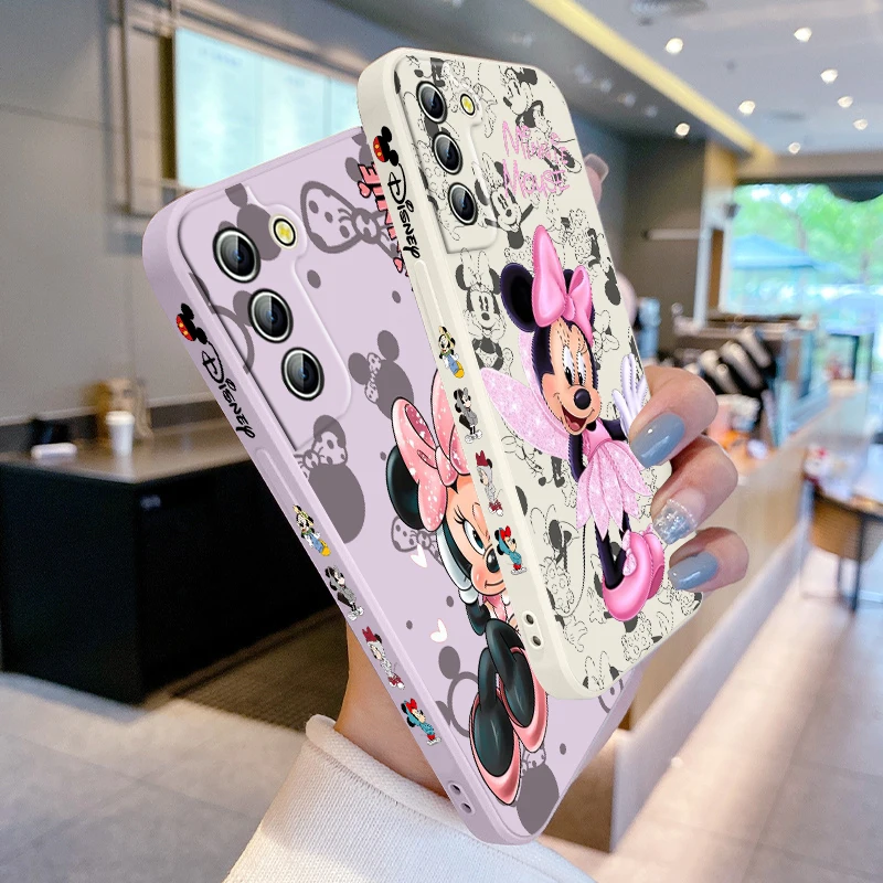 Disney Fashion Mickey Mouse For Samsung Galaxy S24 S23 S22 S21 S20 Pro FE Plus Ultra Liquid Left Rope Phone Case 5G Cover