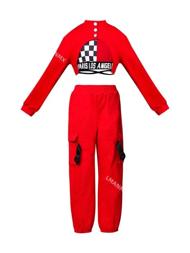 Hip-hop Jazz Dance Wear Kids Show Pant Suit K-pop Stage Outfits Urban Dance Girl Clothes 3 Pcs Red Black White Costumes