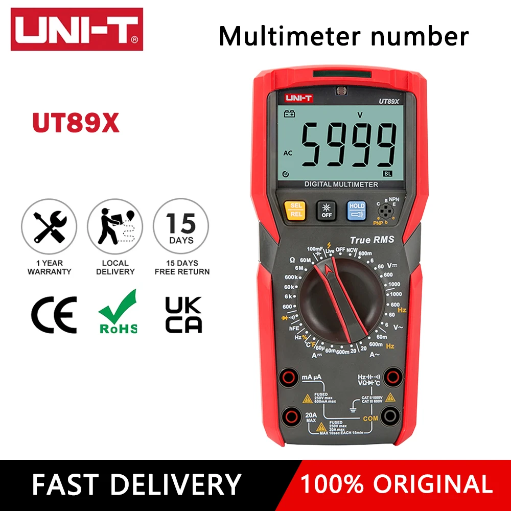 

UNI-T UT89X UT89XD Профессиональный цифровой мультиметр True RMS NCV 20A ток AC DC вольтметр тестер сопротивления емкости