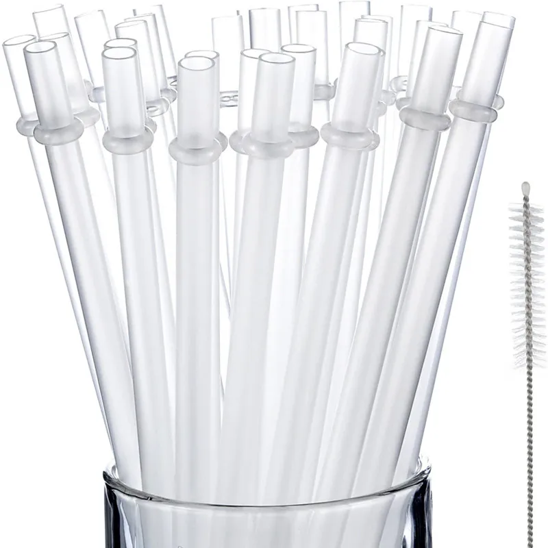 20 Pack Reusable Plastic Straws 230mm 9inch Long Drinking Straw for Tumbler with Cleaning Brush Bar Party Event Supplies