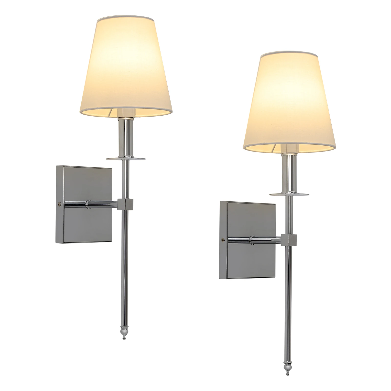 

Fabric Lampshade Wall Sconces Wall Light Set of 2 Sconce Fixture Wall Lamp Easy to Install,for Bedroom, Lounge, Farmhouse Chrome