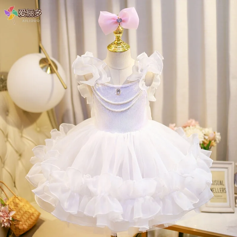 

Modern Dance Costume Girls Lyrical Contemporary Freestyle White Pink Dance Dress Girls Children Kids