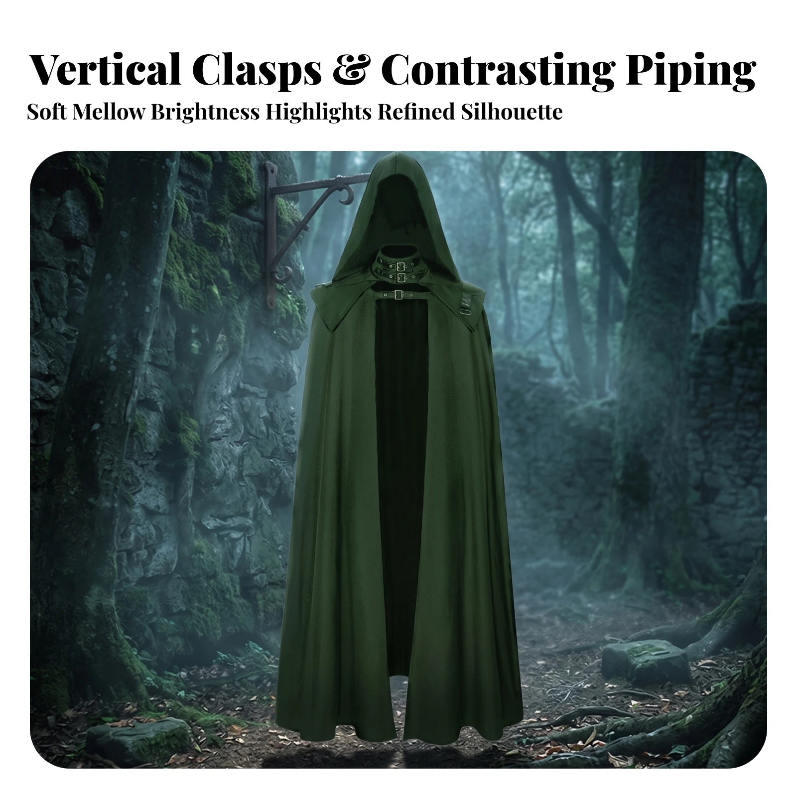 Hooded Cloak with Buckle Straps Shimmering Cosplay Cloak with Shoulder Flaps Apparel Gothic for Cosplayers, Theater Performances