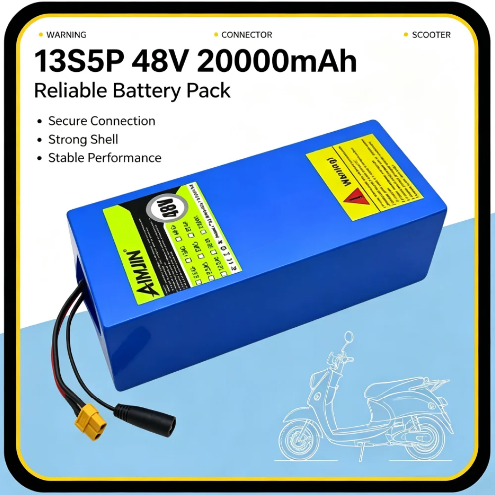 48V 20Ah 13S5P 18650 Lithium Battery Pack Built-in BMS , Suitable for 1000W E-Bike Electric Scooter Rechargeable Li-ion Battery