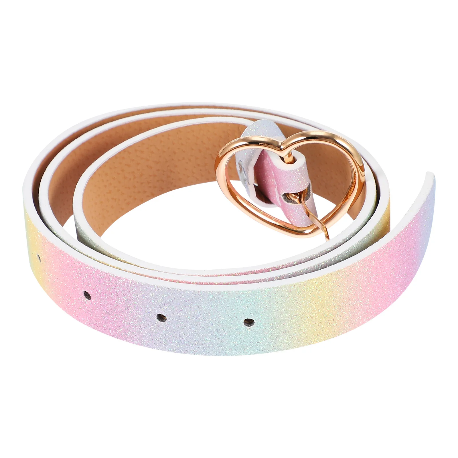 

Heart-Shaped Buckle PU Glitter Colorful Dress Waist Belt Stylish Fashion Rainbow Ladies Girdle Banquet Party