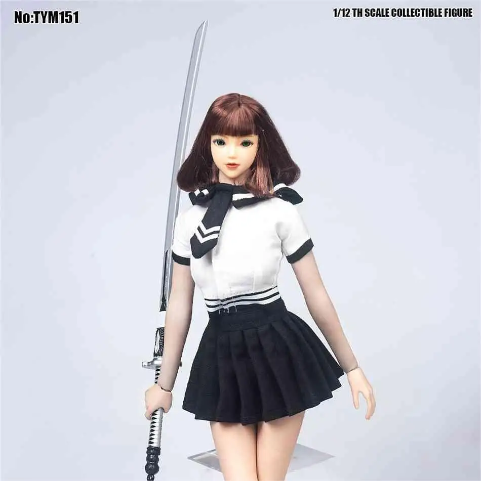 TYM151 1/6 Female Soldier Student Uniforms JK Killer Cos White Short Sleeves Shirt Pleated Skirt With Head Sculpt Fit 12