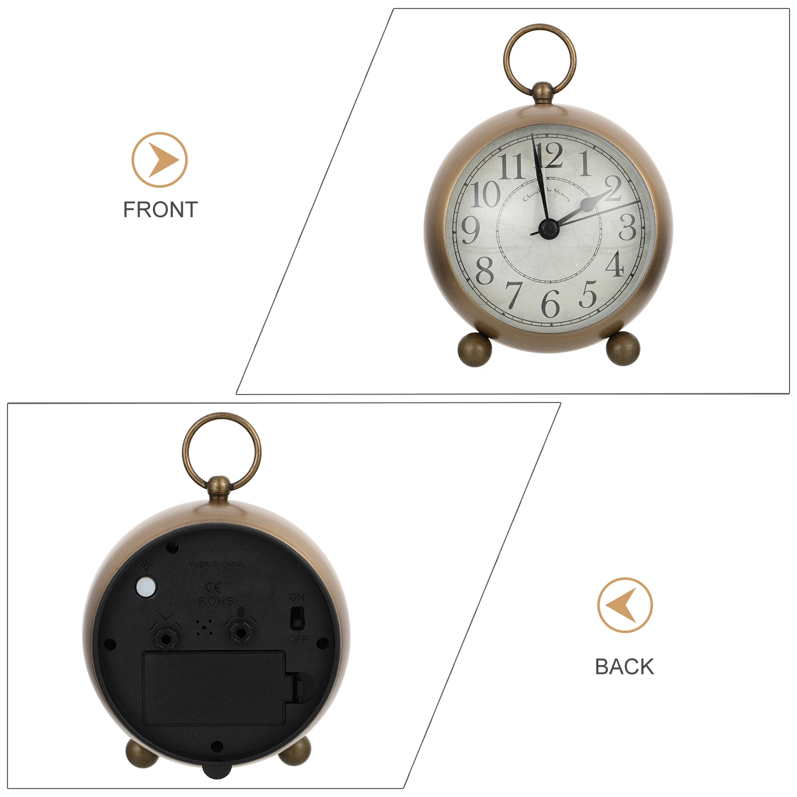 

1pc Luminous Alarm Silent Bronze Night Visible Decorative Iron Nightlight Elegance Precise For Bedroom Home Office Decorative