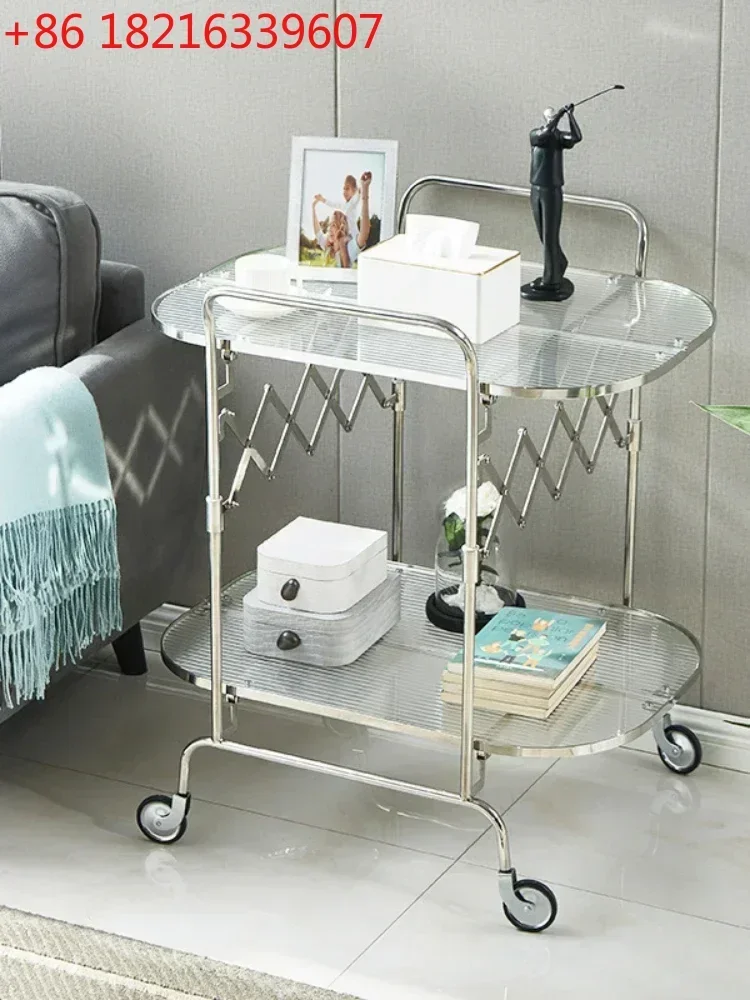 TAO Trolley Stainless Steel Folding Trolley Mobile Coffee Table Glass Meal