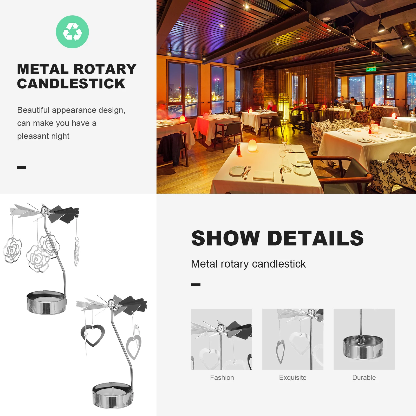 

2pcs Metal Rotating Candlestick Strong Handmade Accessories Christmas Wedding Birthday Party Table Decor