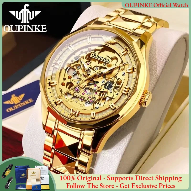 

OUPINKE 3209 Luxury HD Fully Hollow Men Watch Original Japanese Movement Automatic Mechanical Watch Tungsten Steel Men Watch