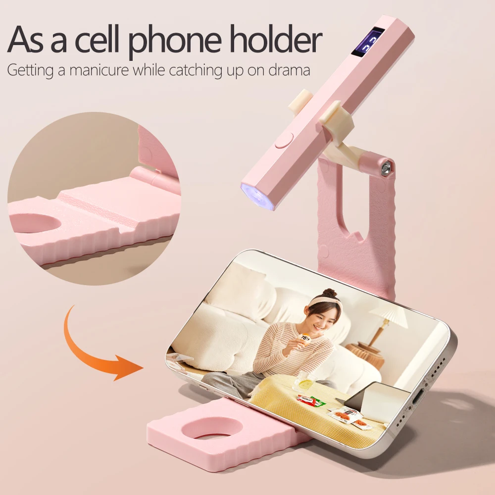 LULAA โคมไฟเล็บไร้สายพร้อมขาตั้งแสง UV แบบใช้มือถือพร้อมจอแสดงผล LCD สําหรับเล็บเจลเครื่องเป่าเล็บ USB แบบชาร์จไฟได้เพื่อการบ่มอย่างรวดเร็ว