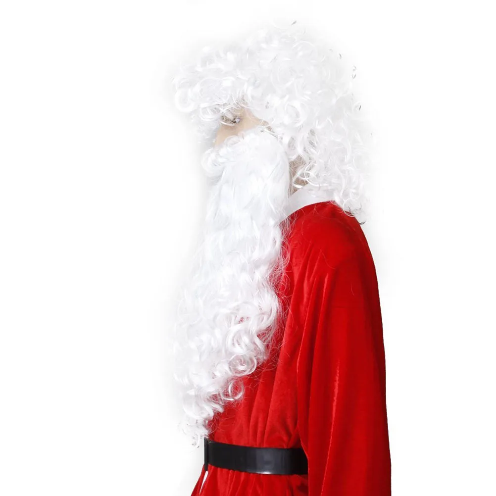

Santa Cosplay with Beard White Synthetic Fiber Hair Set Natural Feel Elasticated for Christmas Event Dress Up Performance