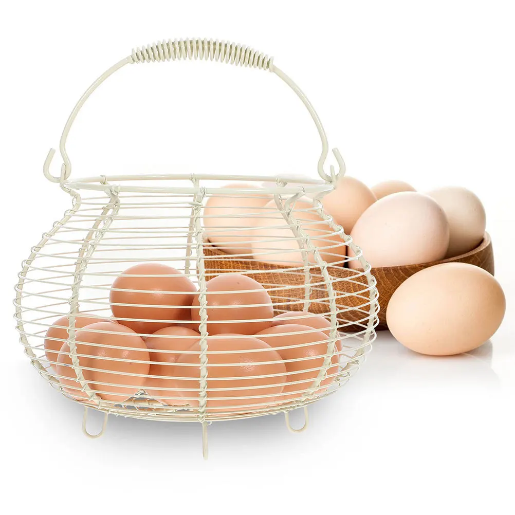 

2Pcs Vintage Wire Egg Basket Rustic Metal Fruit Vegetable Holder with Handles Sturdy Construction for Kitchen Storage Farm