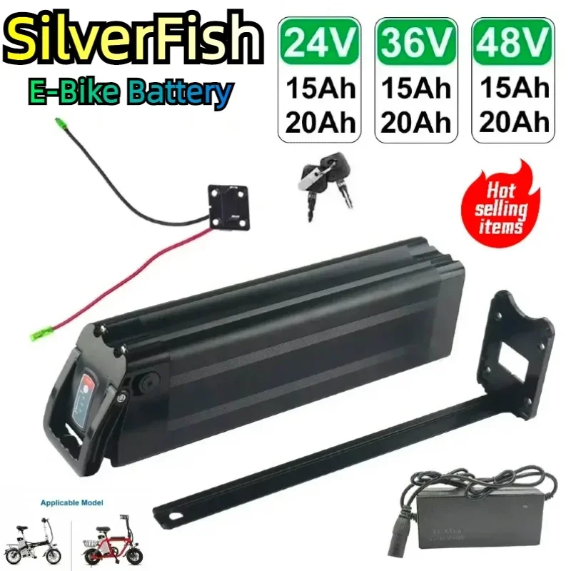 

Аккумулятор SilverFish 24 В/36 В/48 в большой емкости, 15 Ач 20 Ач, литий-ионный аккумулятор 18650 для различных электрических велосипедов, оснащен зарядным устройством