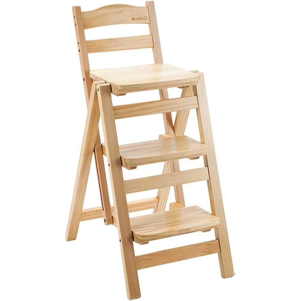 

Retro Step Stool Chair For Kitchen 1950S,Folding Bar Stool Multifunctional 3 Step Ladder,Solid Wood Ladder Stool Counter Height