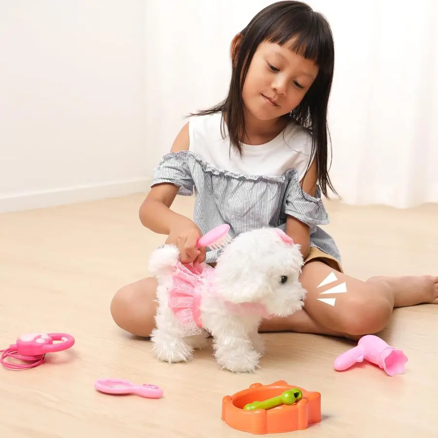 ODER TU Walking Barking Toy Dog mit ferngesteuerter Leine, elektronisches interaktives Plüsch-Welpenspielzeug für Kinder, Shake Tail, Pretend Dr