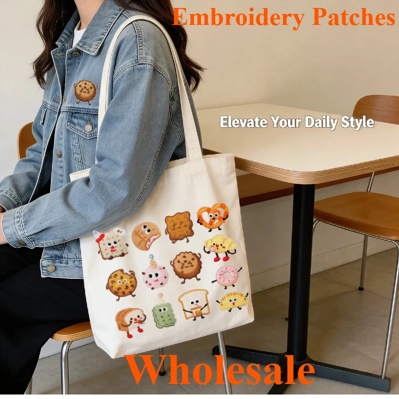 10PCS Wholesale French Dessert Patches, Croissant Biscuit Embroidery Iron on For Hat Beanie DIY Gift